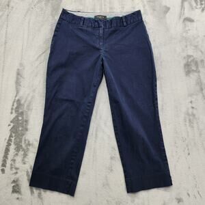 Talbots Pants Womens 4P PETITE Blue Curvy Straight Leg Crop Chino Stretch Casual